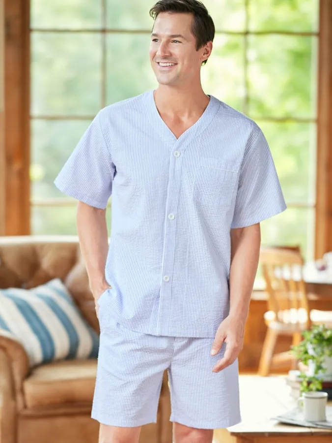 Men's Classic Stripe Cotton Seersucker Short Pajama Set