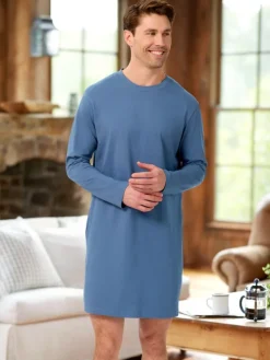 Men's Comfort Knit Crewneck Long-Sleeve Cotton Nightshirt