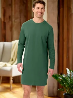 Men's Comfort Knit Crewneck Long-Sleeve Cotton Nightshirt
