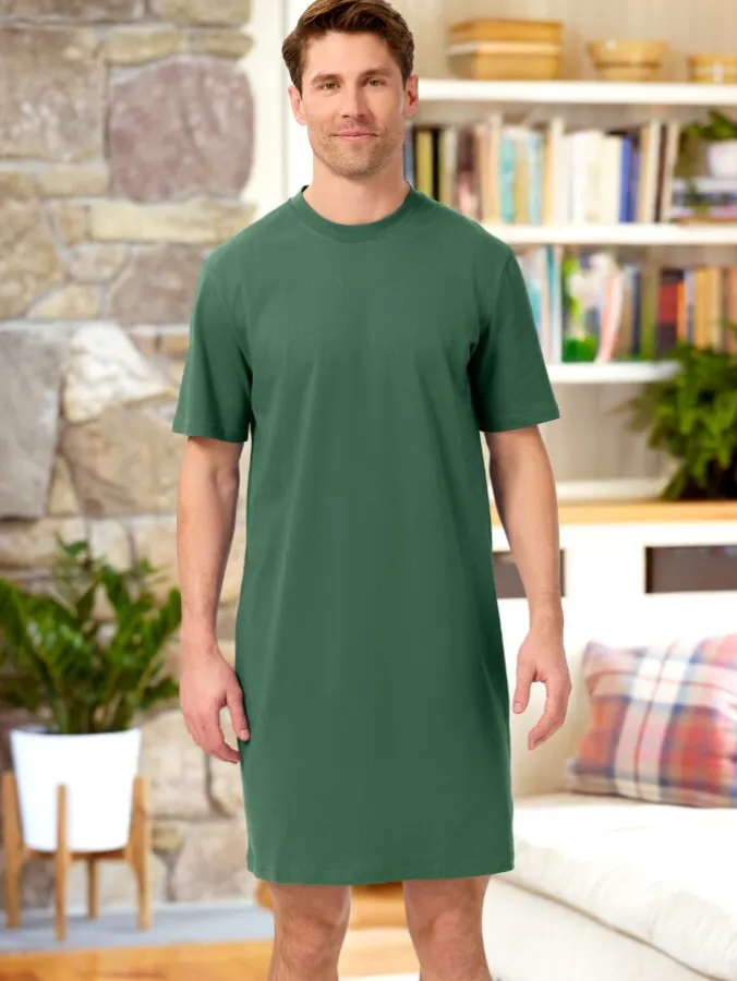 Men's Comfort Knit Crewneck Short-Sleeve Cotton Nightshirt