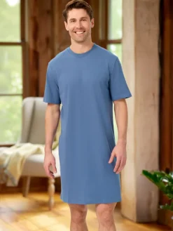 Men's Comfort Knit Crewneck Short-Sleeve Cotton Nightshirt