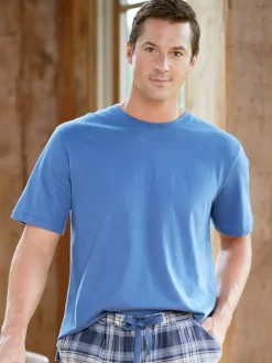 Men's Comfort Knit Short-Sleeve Cotton Crewneck Sleep T-Shirt
