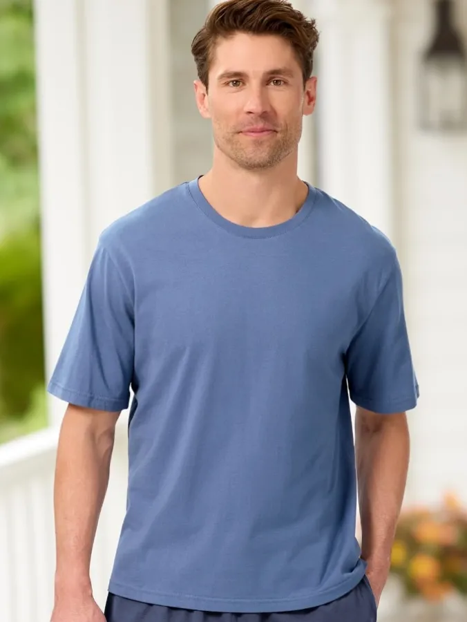 Men's Comfort Knit Short-Sleeve Cotton Crewneck Sleep T-Shirt