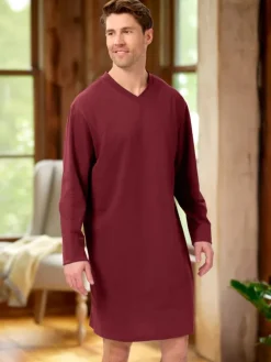 Men's Comfort Knit V-Neck Long-Sleeve Cotton Nightshirt