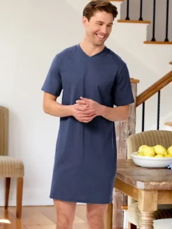 Men's Comfort Knit V-Neck Short-Sleeve Cotton Nightshirt