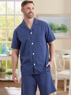 Men's Cotton Seersucker Short Pajama Set