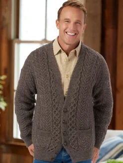 Men's Irish Wool Button-Front V-Neck Cardigan Sweater