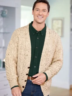 Men's Irish Wool Button-Front V-Neck Cardigan Sweater