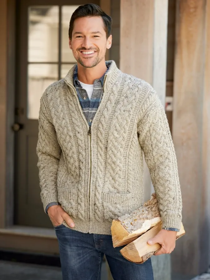 Men's Irish Wool Zip-Front Cardigan