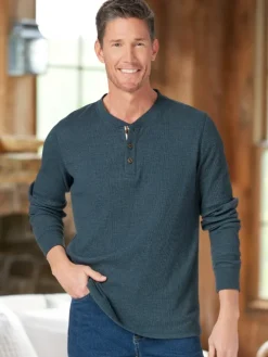 Men's Long-Sleeve Waffle Henley Shirt