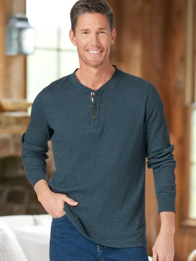 Men's Long-Sleeve Waffle Henley Shirt