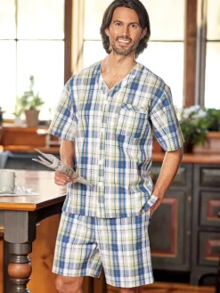 Men's Plaid Cotton Seersucker Short Pajamas
