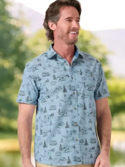 Men's Printed Short-Sleeve Chambray Shirt