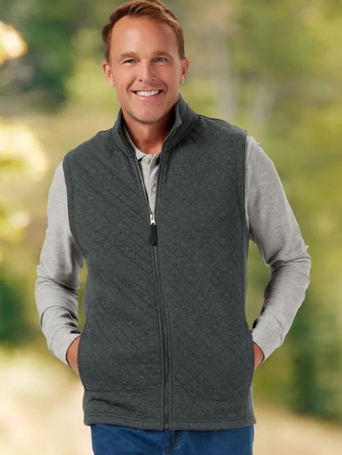 Men's Quilted Cotton Zip-Up Sweatshirt Vest