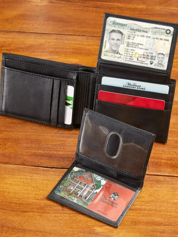 Men's RFID-Blocking Leather Double-ID Bi-Fold Wallet