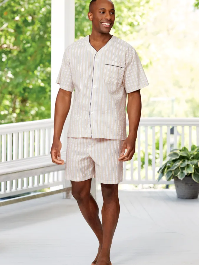 Men's Striped Cotton Seersucker Short Pajama Set