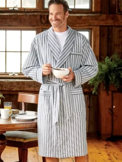 Men's Striped Cotton Seersucker Robe