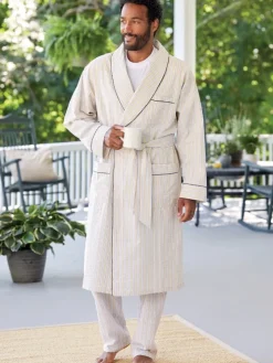 Men's Striped Cotton Seersucker Robe