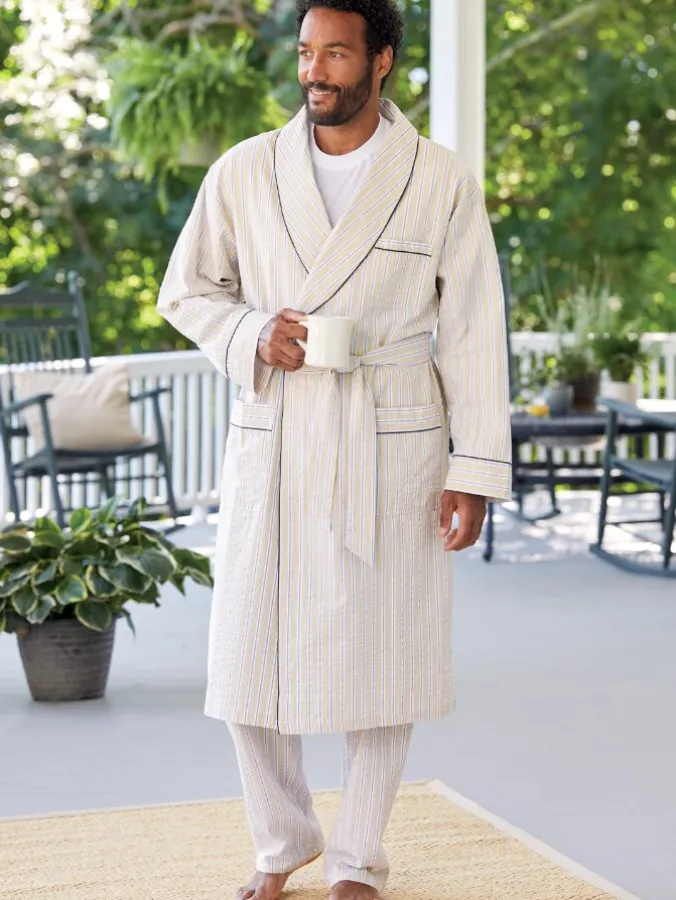 Men's Striped Cotton Seersucker Robe