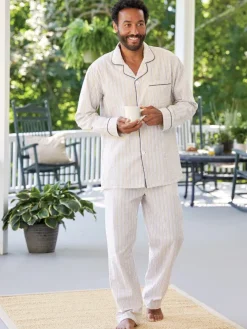 Men's Striped Cotton Seersucker Long Pajama Set