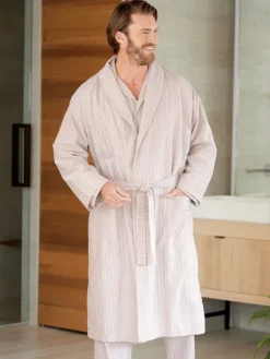 Men's Striped Yarn-Dyed Cotton Shawl-Collar Robe