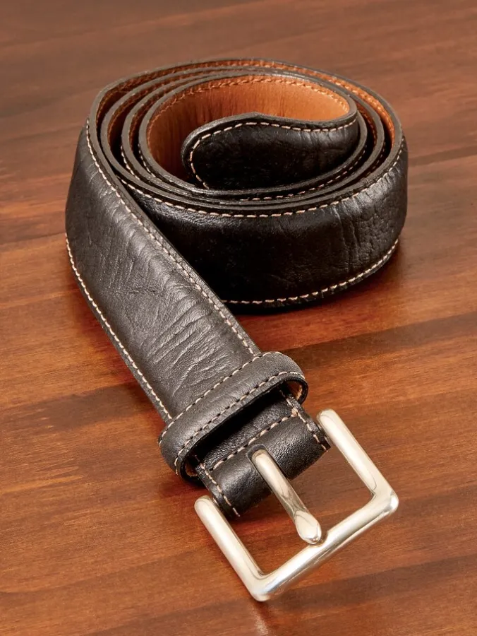 Men's Top-Stitch Bison Leather Belt