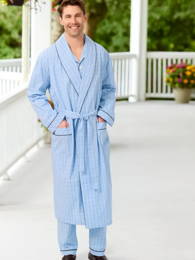 Men's True Blue Cotton Wrap Robe