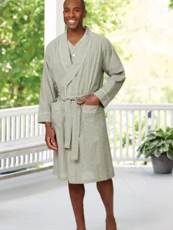 Men's Ultra-Light Cotton Voile Wrap Robe