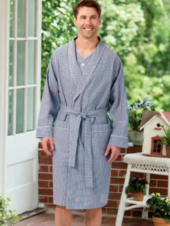 Men's Ultra-Light Cotton Voile Wrap Robe