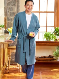 Men's Waffle-Weave Cotton Knit Robe