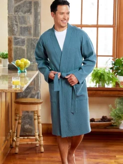 Men's Waffle-Weave Cotton Knit Robe