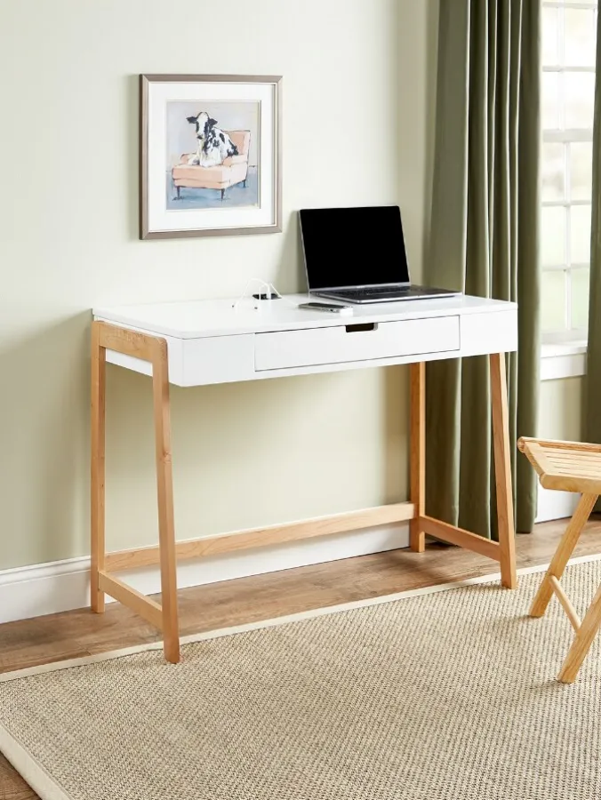 Mid-Century Solid Wood Smart Desk With USB Ports