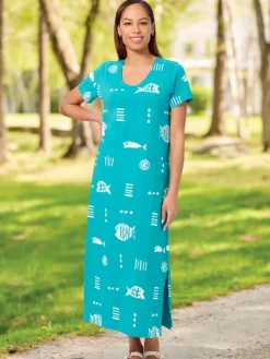 M.MAC® Rock Fish Ankle-Length Cotton Knit Dress With Pockets