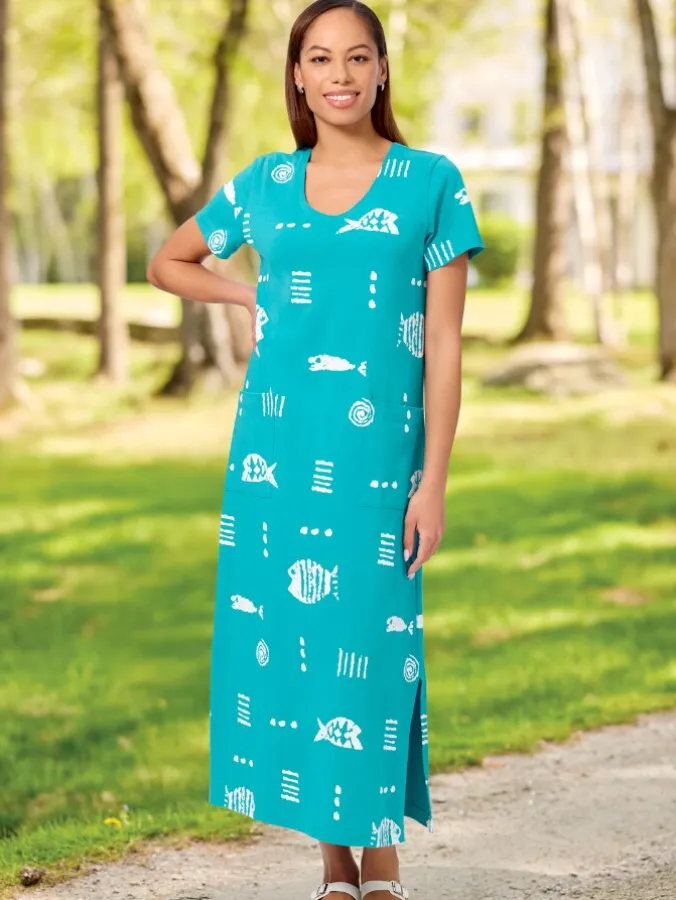 M.MAC® Rock Fish Ankle-Length Cotton Knit Dress With Pockets