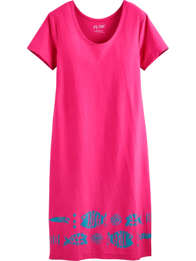 M.MAC Rock Fish Border Cotton Knit A-Line Dress