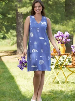 M.MAC® Rock Fish Knee-Length Sleeveless Cotton Knit Dress With Pockets