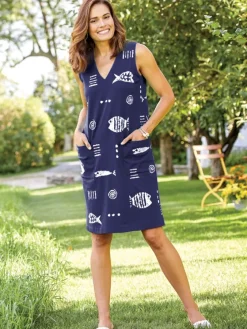 M.MAC® Rock Fish Knee-Length Sleeveless Cotton Knit Dress With Pockets