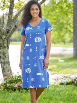 M.MAC® Rock Fish Mid-Length Cotton Knit Dress With Pockets