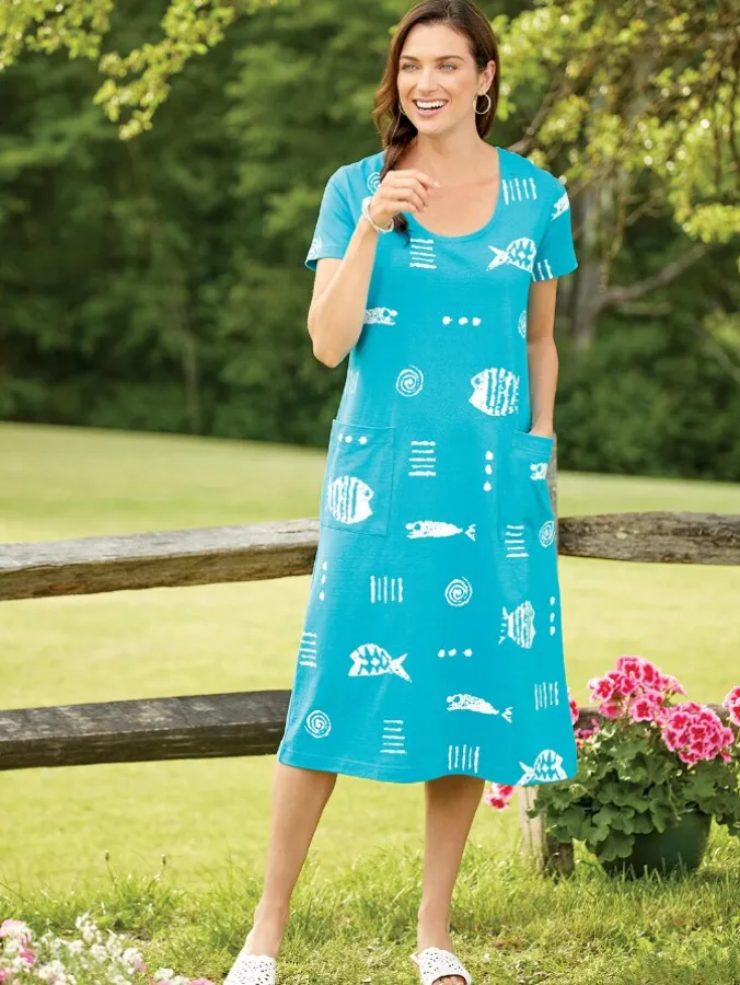 M.MAC® Rock Fish Mid-Length Cotton Knit Dress With Pockets