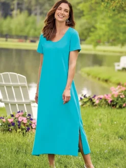 M.MAC Solid Color Cotton Knit Ankle-Length Dress