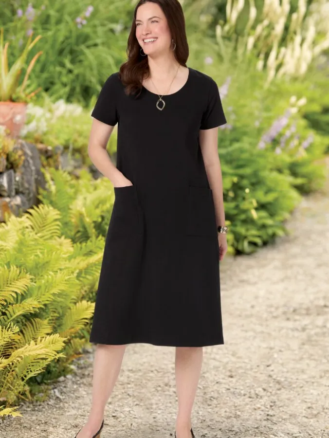 M.MAC® Solid Mid-Length Cotton Knit Dress With Pockets