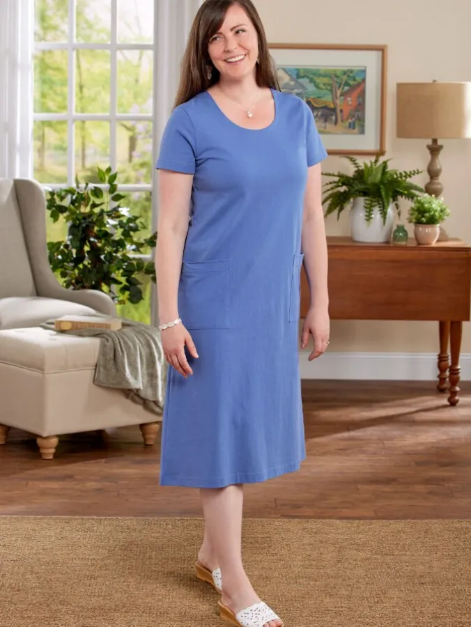 M.MAC® Solid Mid-Length Cotton Knit Dress With Pockets