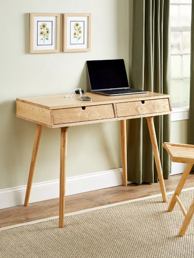 Modern Solid Wood Desk With USB Ports
