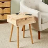 Modern Solid Wood Side Table With USB Ports