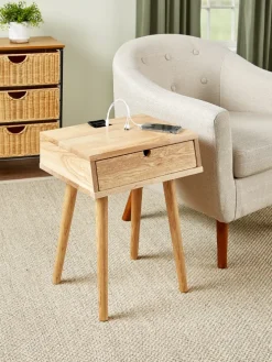 Modern Solid Wood Side Table With USB Ports