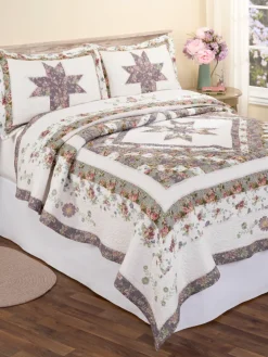 Morning Star Embroidered Cotton Patchwork Quilt