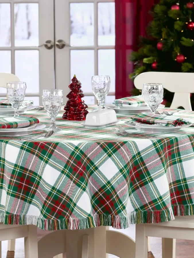 Mountain Weavers Hartland Christmas Plaid Weave Cotton Tablecloth