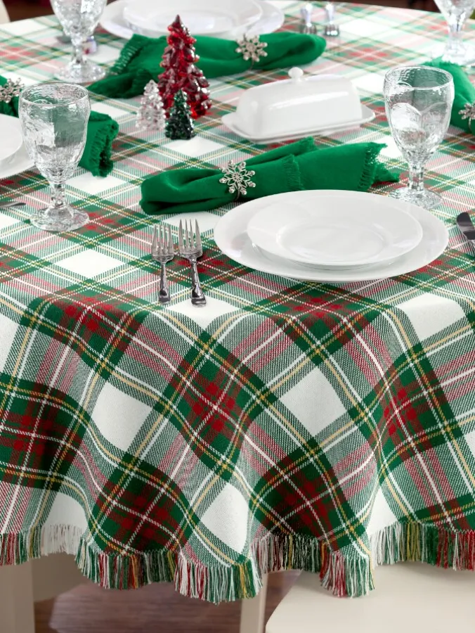 Mountain Weavers Hartland Christmas Plaid Weave Cotton Tablecloth