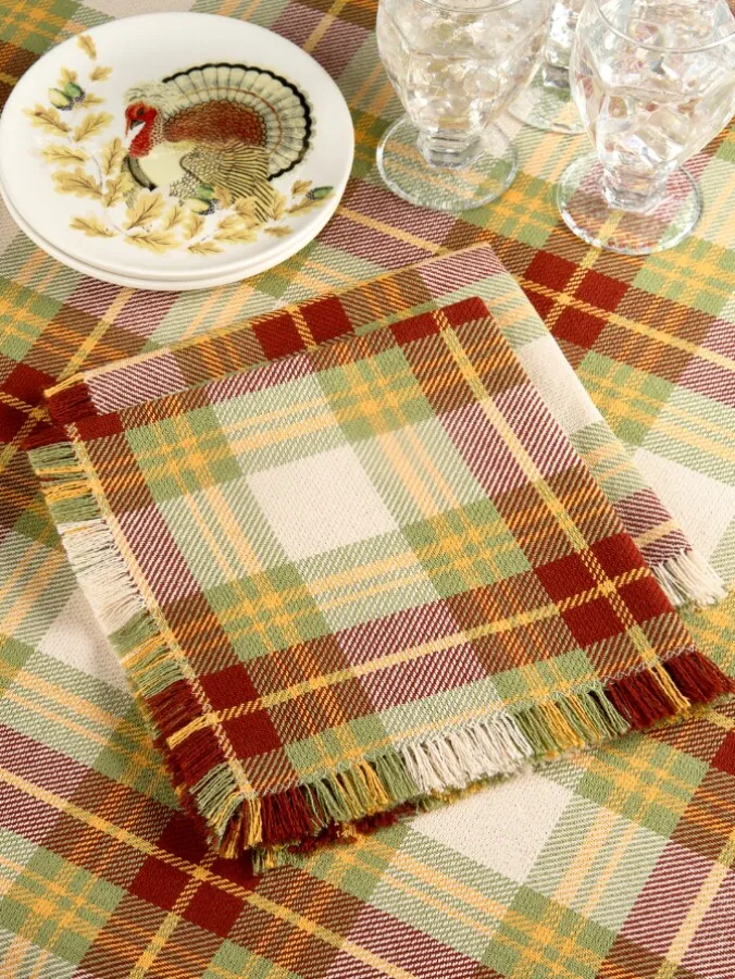 Mountain Weavers Hartland Fall Plaid Weave Cotton Napkin, Set of 2