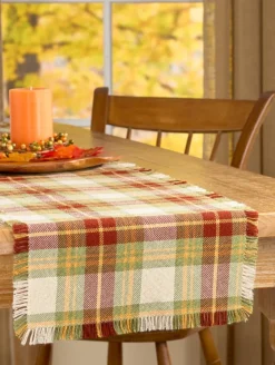 Mountain Weavers Hartland Fall Plaid Weave Cotton Table Runner, 14 Inch Wide